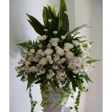 Condolence Floral Stand of Chrysanthemums, Carnations and Orchids